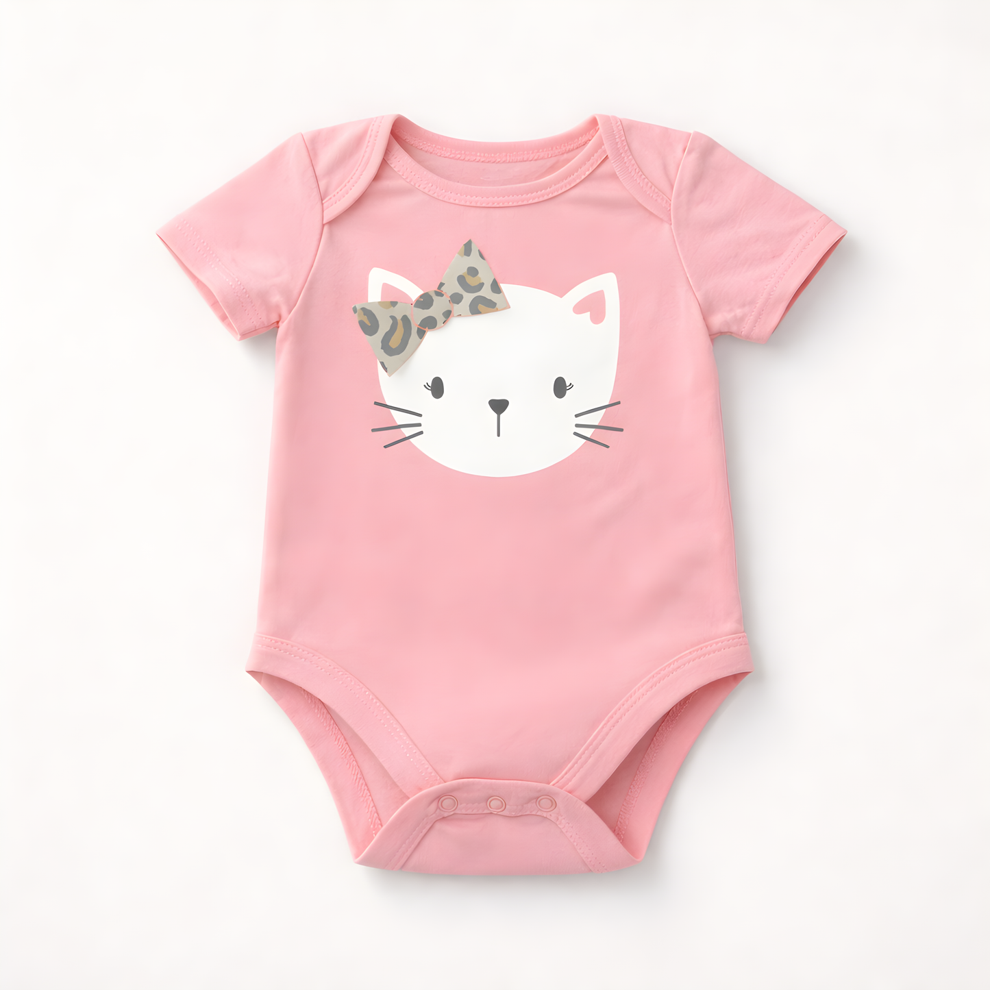 4-Piece Baby Girl Kitty Outfit Set | Bodysuit, Leopard Print Leggings, Headband & Shoes 042LH