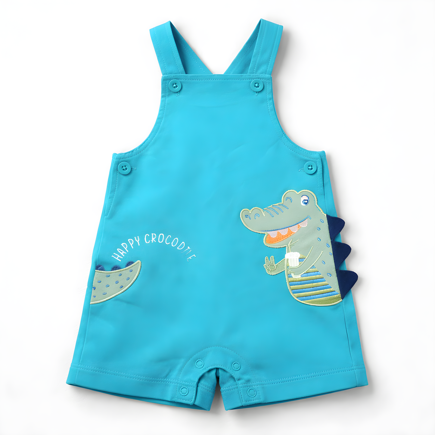 Baby Boy 3-Piece Crocodile Dungaree Outfit Set with Socks – Blue(042LH)