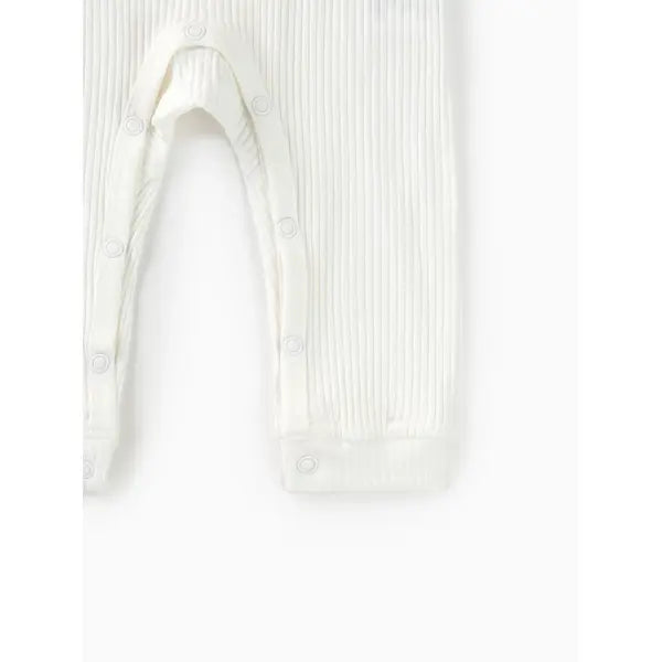 Cotton Ribbed Button Up Jumpsuit Black and White