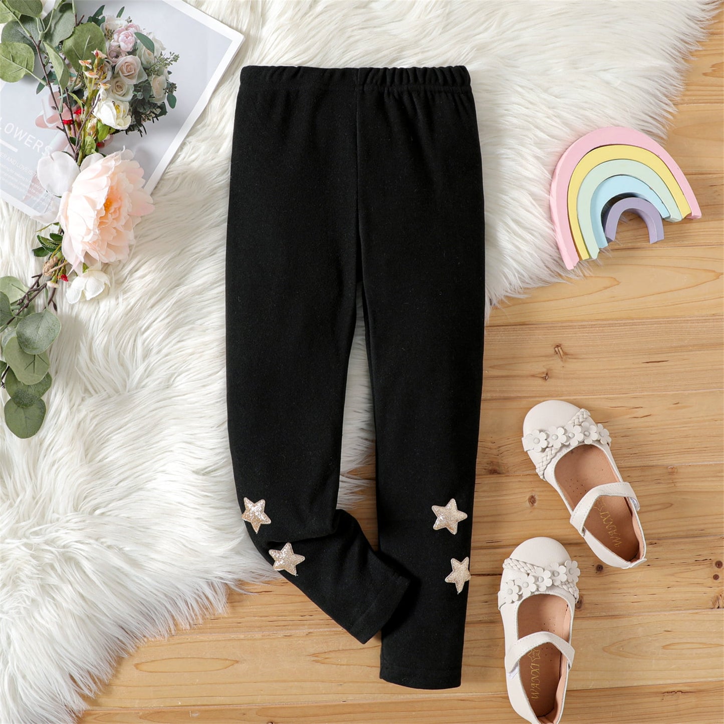 Girl Glitter Stars Embroidered Leggings