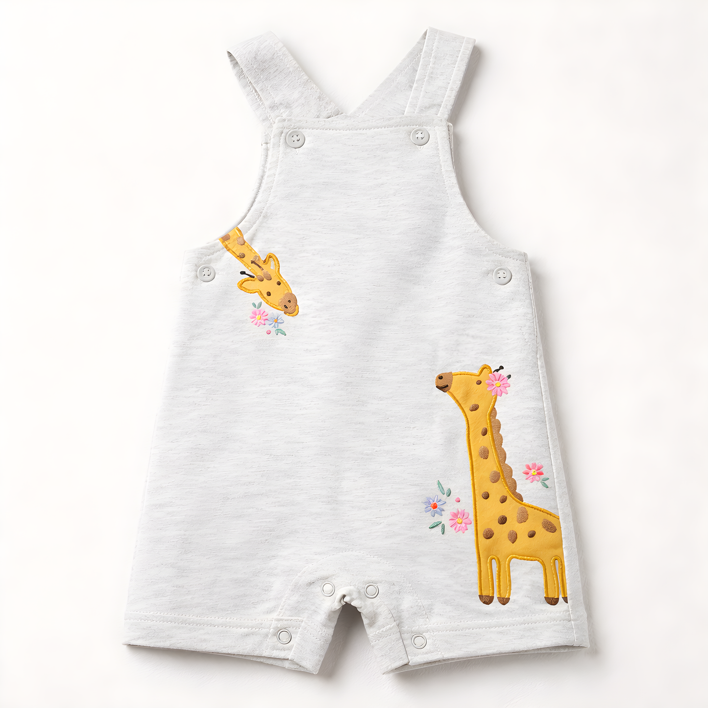 Baby Girl 3-Piece Giraffe Dungaree Outfit Set with Socks – Grey and White (042LH)