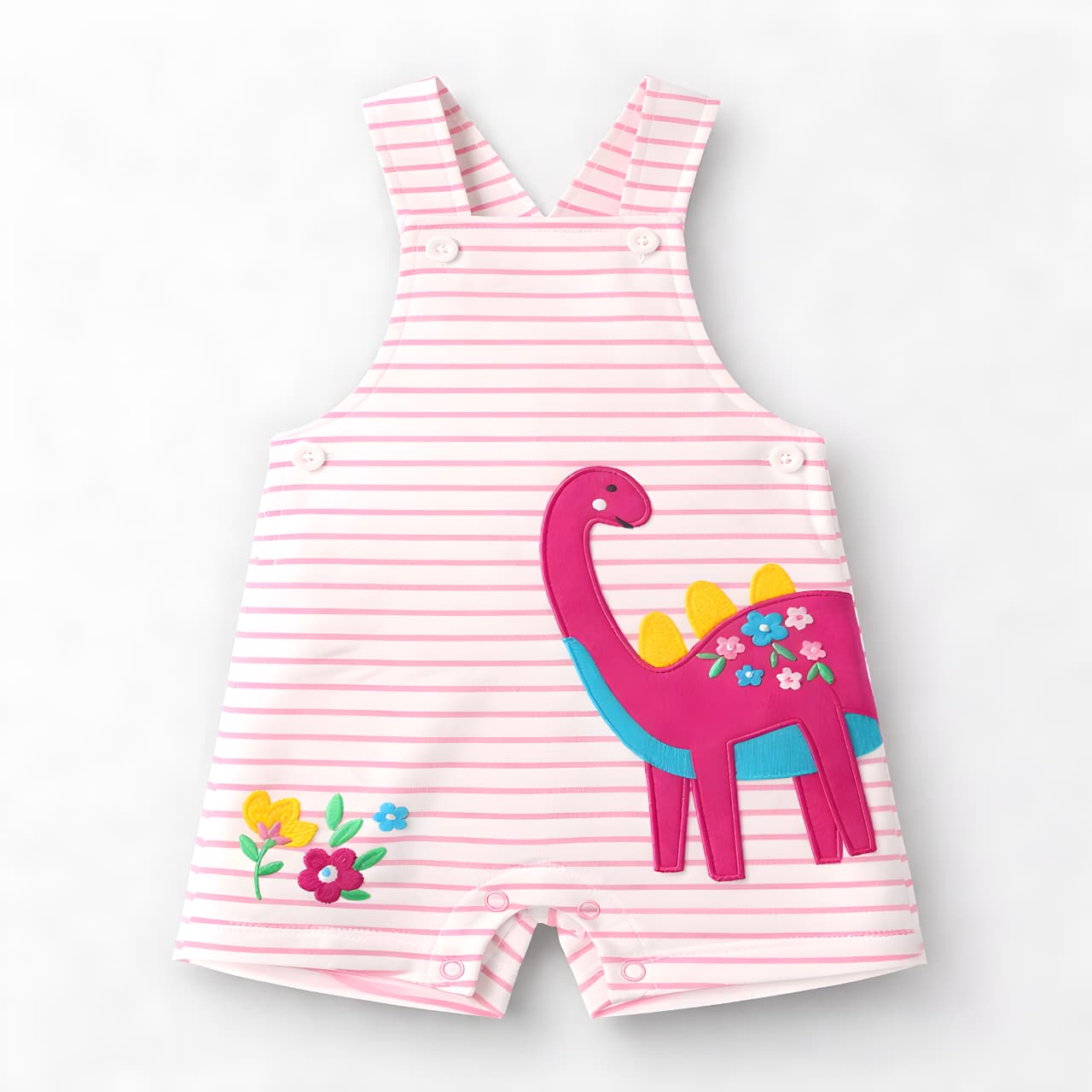 Baby Girls 3-Piece dinosaur Dungaree Outfit Set with Socks – Pink (042LH)