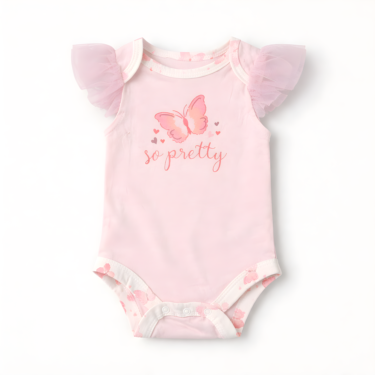 Baby Girl 4-Piece Butterfly Bodysuit Outfit Set with Floral Leggings, Headband & Shoes 042LH