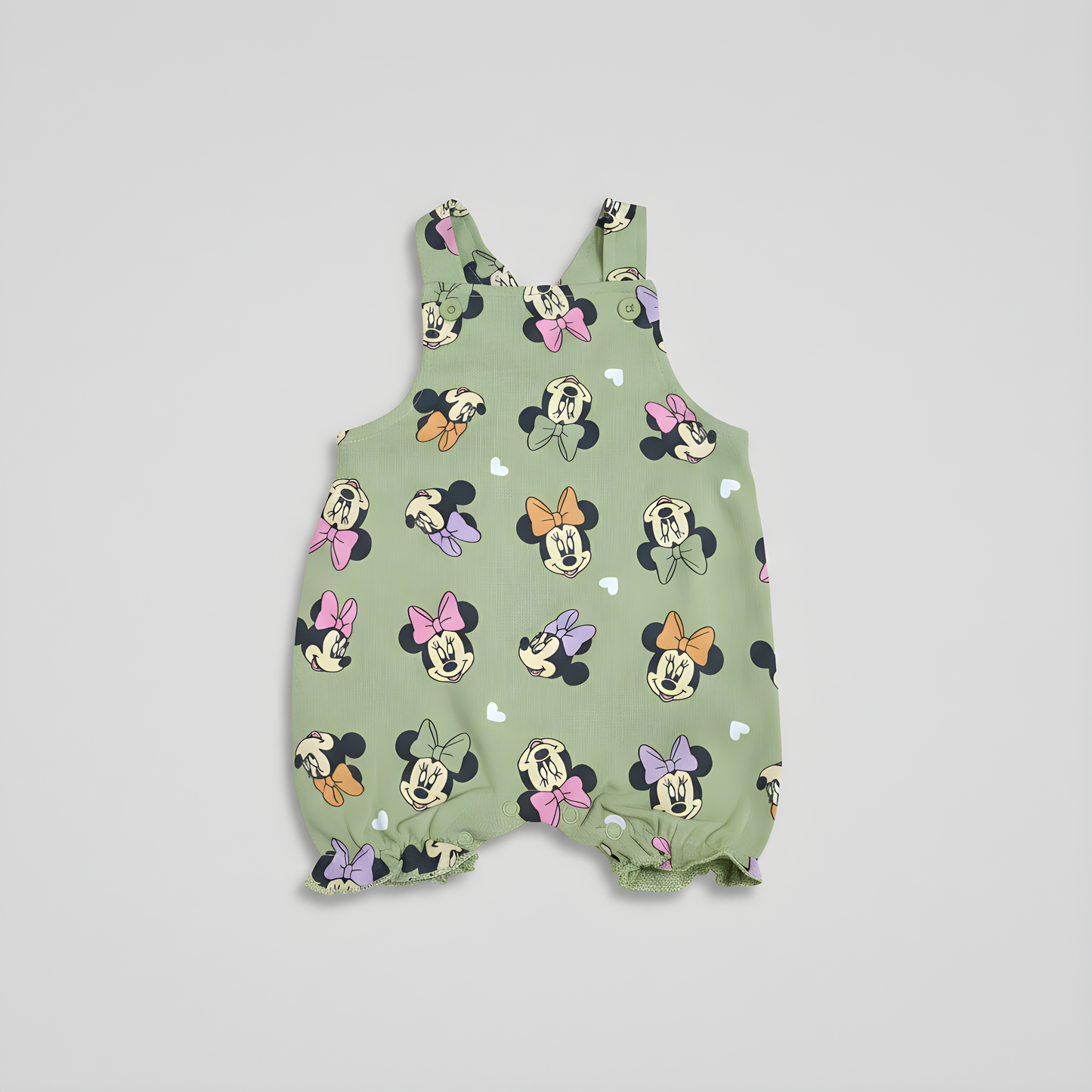 Baby Girl 2-Piece Minnie Dungaree Outfit Set with Socks – Green and Pink(042LH)