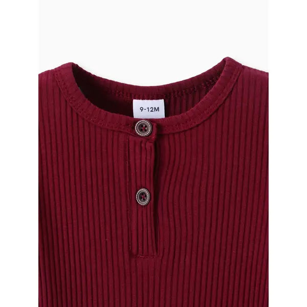 Cotton Ribbed Button Up Jumpsuit Red