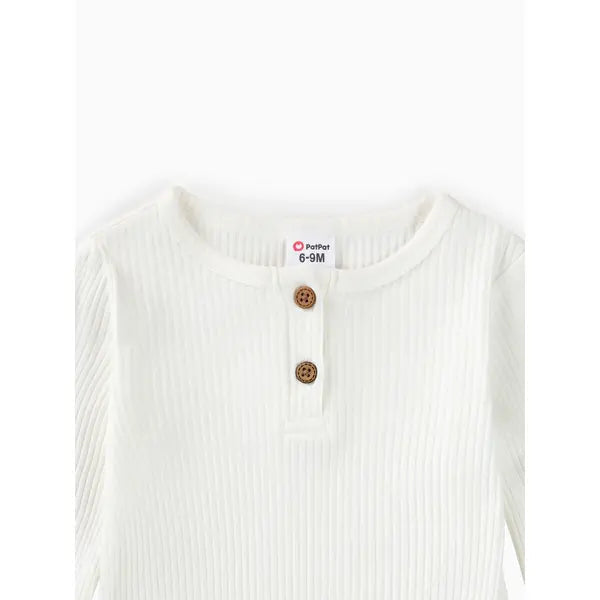 Cotton Ribbed Button Up Jumpsuit Black and White