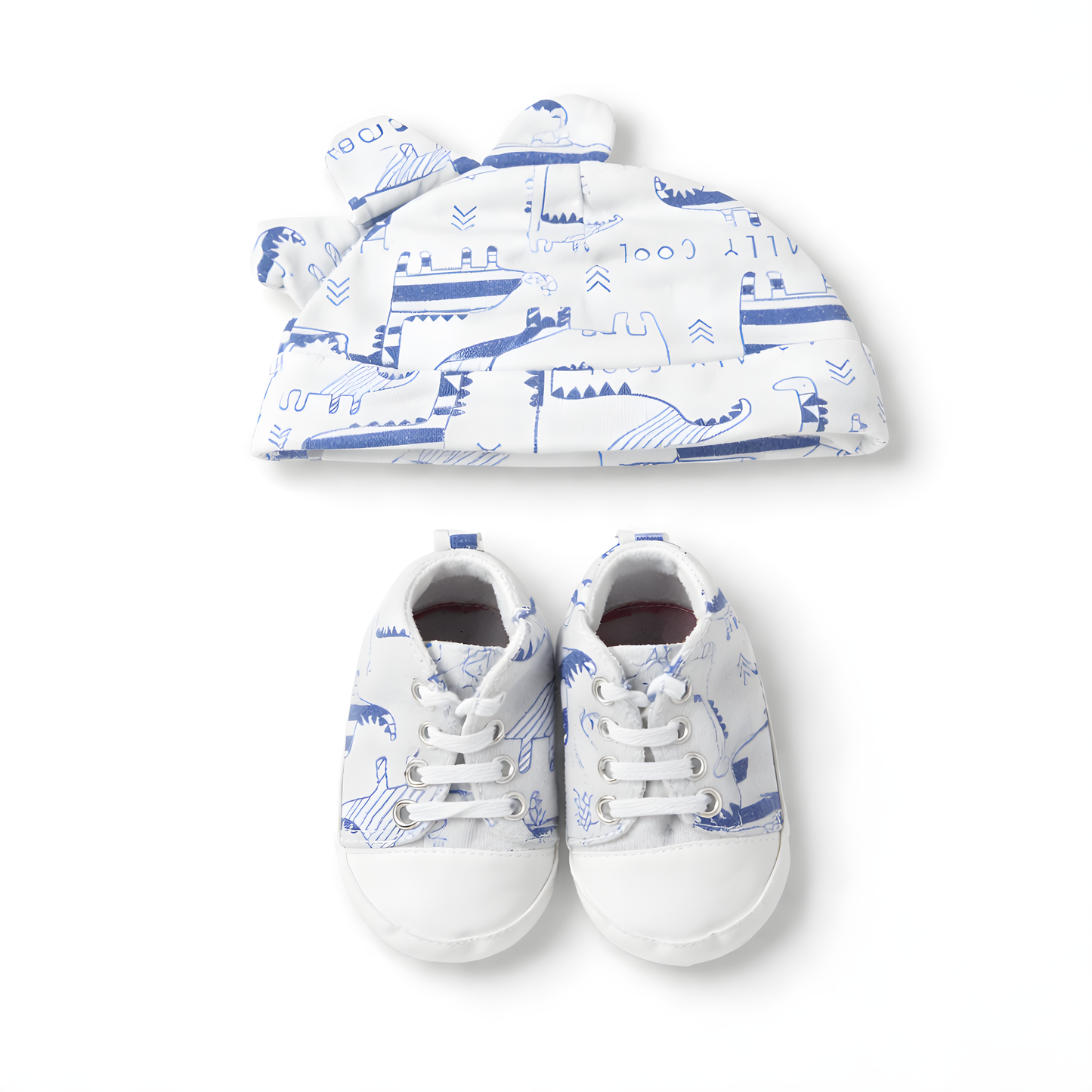 Baby Boy 4-Piece Dinosaur Bodysuit Outfit Set with Printed Pants, Cap & Shoes 042LH