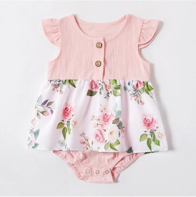 Baby Girl Dress Pink Flutter Sleeve Floral Baby Girls Dress