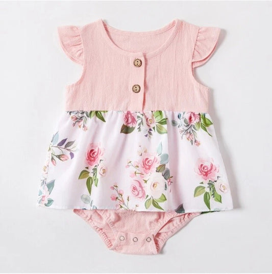 Baby Girl Dress Pink Flutter Sleeve Floral Baby Girls Dress