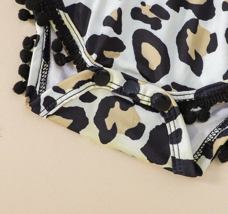 Baby Girls Leopard Print Sleeveless Romper with Matching Bow Headband