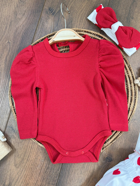 Solid Red Long-Sleeve Baby Bodysuit